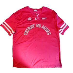 Poppi Pink "Thirst No More" Graphic Tee - Large Striped Short Sleeves  V-Neck